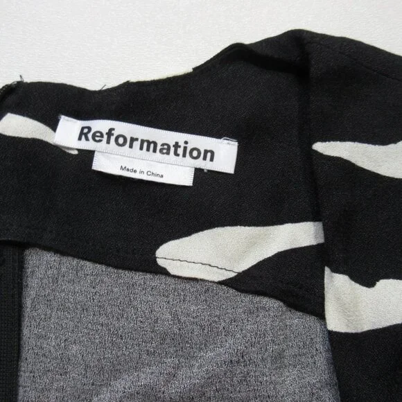 NWT Reformation Wallflower Midi in Mustang Black Ivory Slit Crepe Dress 6 $248